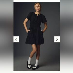 Anthropologie Black V-Neck Tiered Mini Dress Size XS